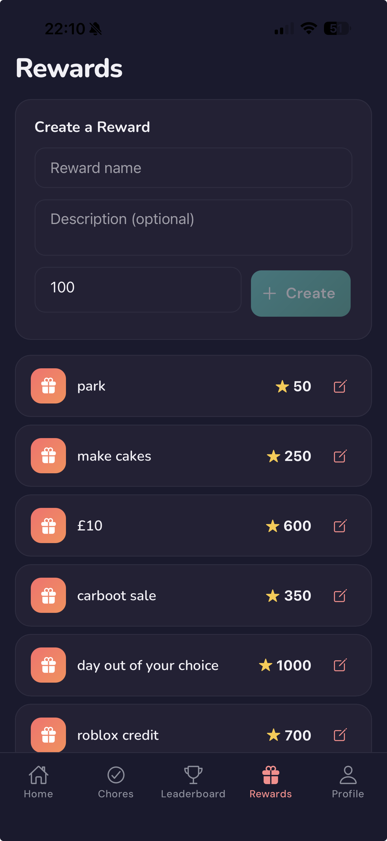 Taskadoodles rewards screen